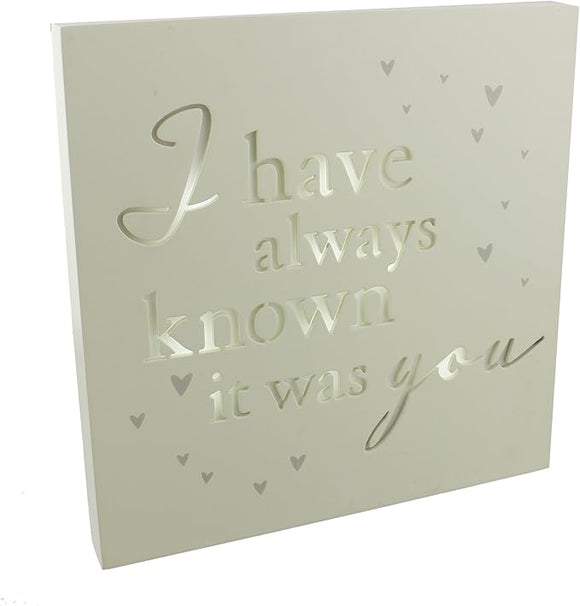 Amore Wedding Day Light Up MDF Wall Plaque 25cm I Have Always Known