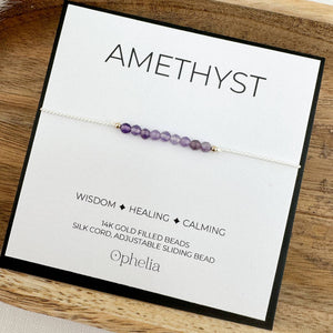 Ophelia Jewellery - Amethyst Silk Bracelet: Gold filled beads