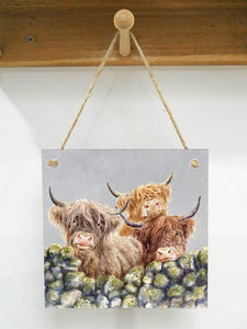 Field and Fur Gifts - Hanging Art plaque, Village gossip, Highland cows