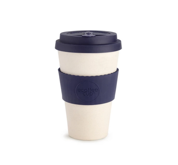 Ecoffee Cup: Blue Nature with Blue Silicone 14oz, Reusable and Eco Friendly Takeaway Coffee Cup