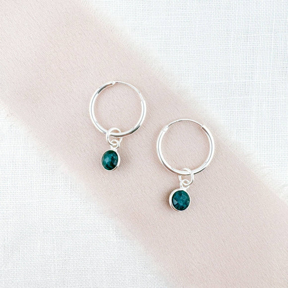 Ophelia Jewellery - Emerald Sterling Silver Hoop Earrings