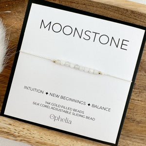 Ophelia Jewellery - Moonstone Silk Bracelet: Gold filled beads