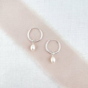 Ophelia Jewellery - Pearl Sterling Silver Hoop Earrings