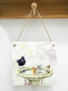 Field and Fur Gifts - Hanging Art plaque, Bath Time, Garden birds