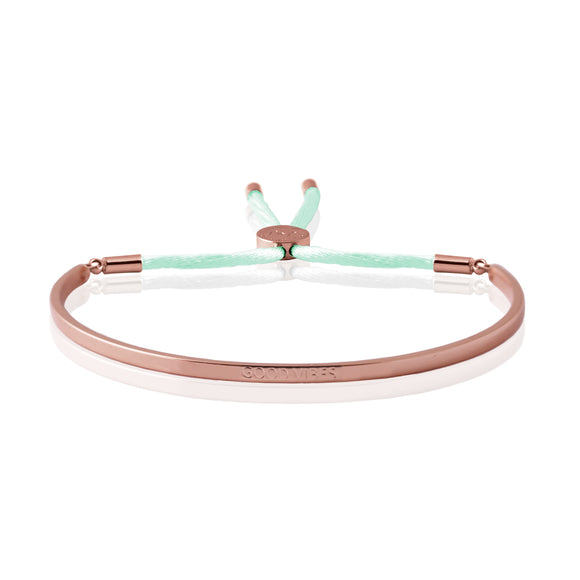 Joma Jewellery - Message Bangle - Good Vibes - Rose Gold with Pale Mint Kiko Thread - Gifteasy Online