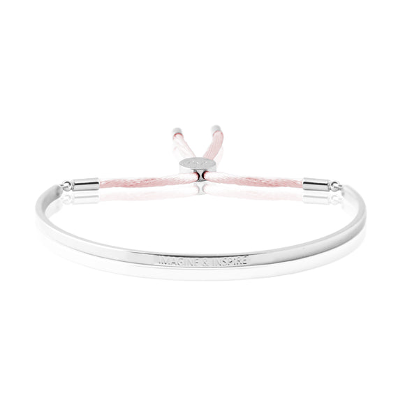 Joma Jewellery - Message Bangle - Imagine and Inspire - Silver with Pale Pink Kiko Thread - Gifteasy Online
