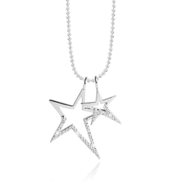 Joma Jewellery Star Struck Silver Plated Double Sparkling Star Charm Necklace - Gifteasy Online