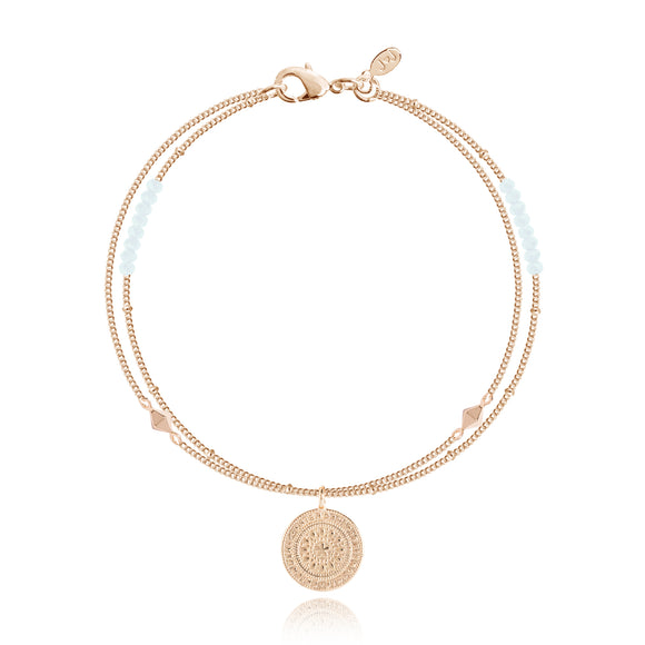 Joma Jewellery Boho Friendship rose gold layered chains with coin and blue crystals Bracelet - Gifteasy Online