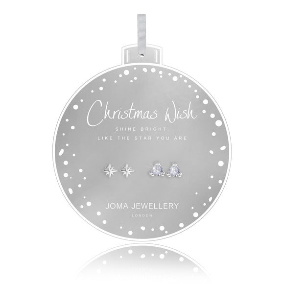 Joma Jewellery  BAUBLES - CHRISTMAS WISH - triangle cz studs with starburst shape earrings on round card - set of 2 - Gifteasy Online