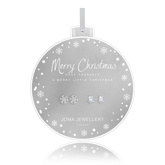 Joma Jewellery  BAUBLES - MERRY CHRISTMAS - snowflake studs and four prong teardrop cz earrings on round card - set of 2 - Gifteasy Online