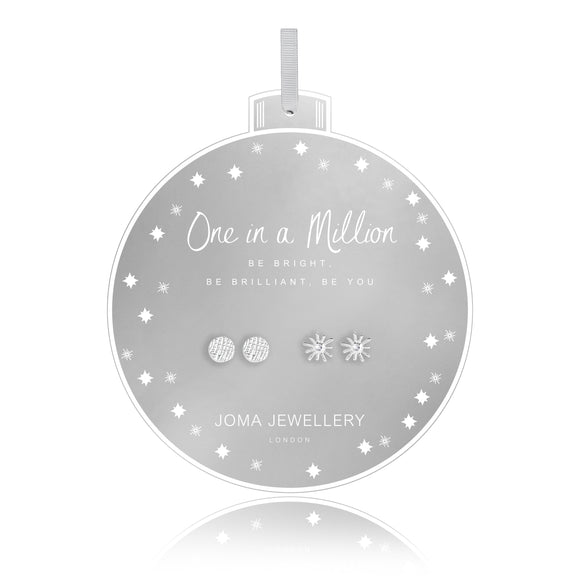 Joma Jewellery BAUBLES - ONE IN A MILLION - cz set sturburst studs and brushed disc earrings on round card - set of 2 - Gifteasy Online