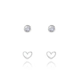 BAUBLES - LIVE LOVE SPARKLE - heart outline studs and bezel set cz earrings on round card - set of 2 - Gifteasy Online