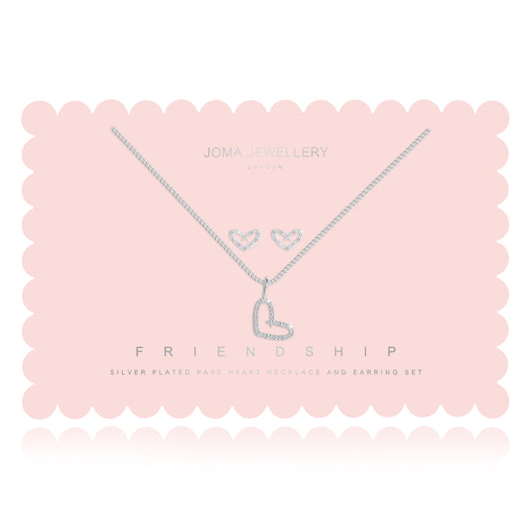 Joma Jewellery SENTIMENT SETS - FRIENDSHIP - heart outline pave earring and necklace set - Gifteasy Online