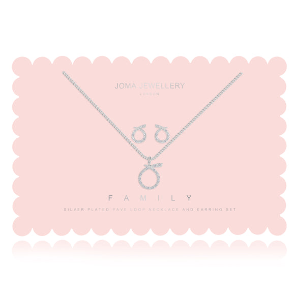 Joma Jewellery SENTIMENT SETS - Family-  outline pave earring and necklace set - Gifteasy Online