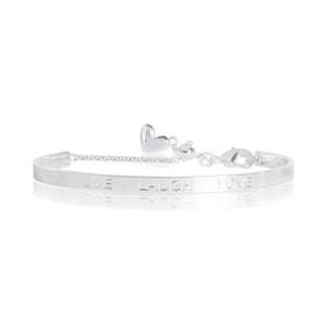 Joma jewellery LIFES A CHARM - LIVE LOVE LAUGH engraved silver bangle - 6cm diameter adjustable - Gifteasy Online