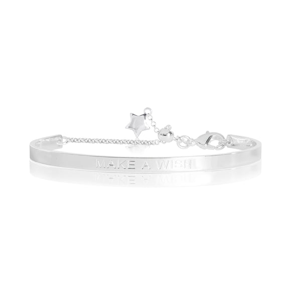 Joma Jewellery  LIFES A CHARM - MAKE A WISH engraved silver bangle - 6cm diameter adjustable - Gifteasy Online