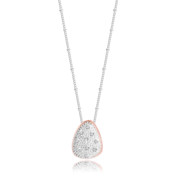 Joma Jewellery PAVE PEBBLES - silver necklace with pave encrusted pebble pendant - large necklace - Gifteasy Online