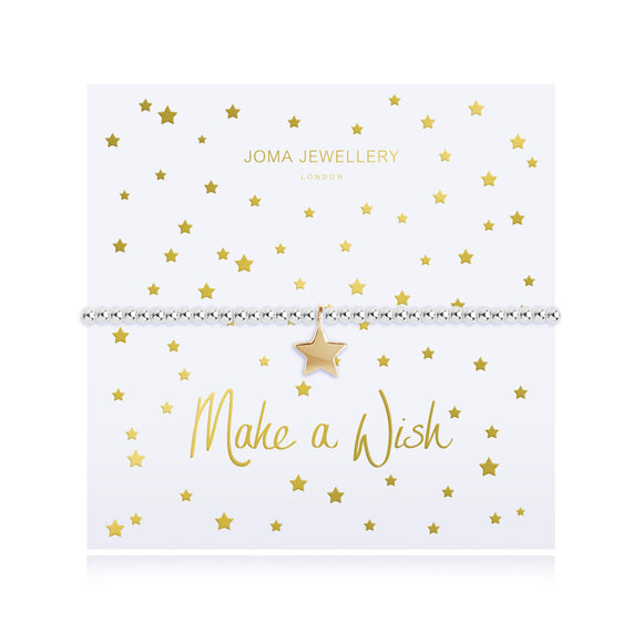 Joma Jewellery MAKE A WISH - silver chain gold star pendant on foiled card - bracelet - Gifteasy Online