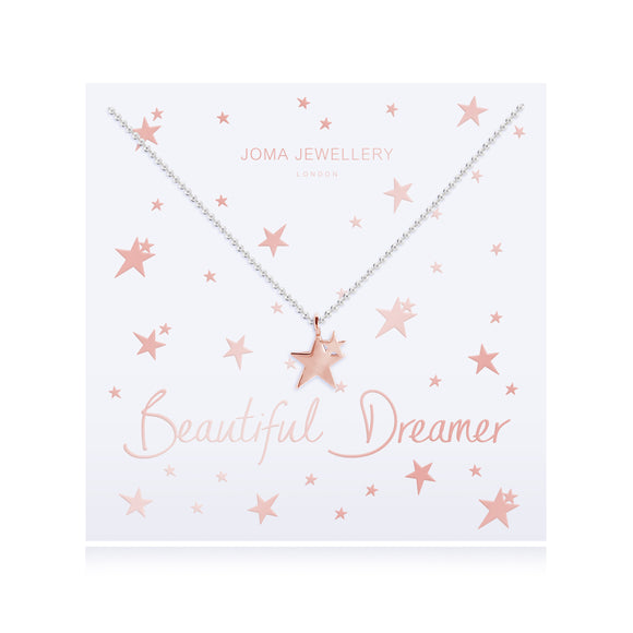 BEAUTIFUL DREAMER - silver chain rose gold stars pendant on foiled card - necklace - Gifteasy Online