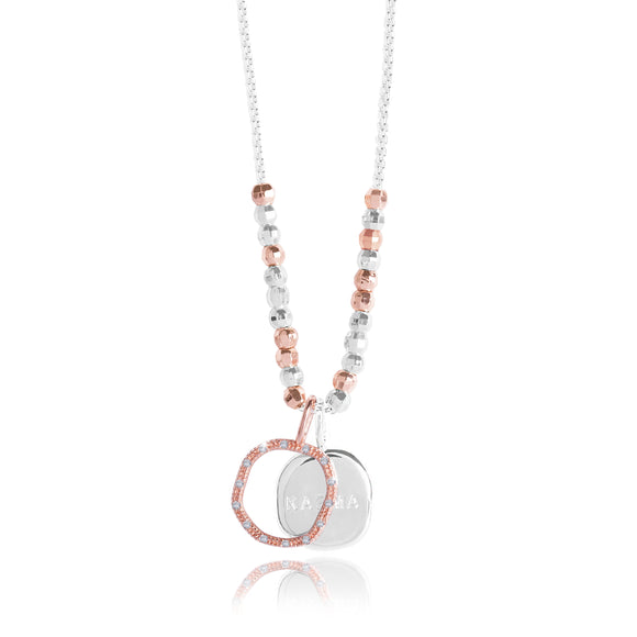 Joma Jewellery CACI - KARMA - silver chain with rose gold pave charm and silver stamped charm wear long or short - Gifteasy Online