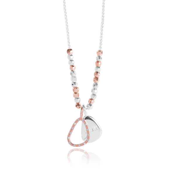 Joma Jewellery CACI - WISH - silver chain necklace with rose gold pave charm and silver stamped charm wear long or short. - Gifteasy Online