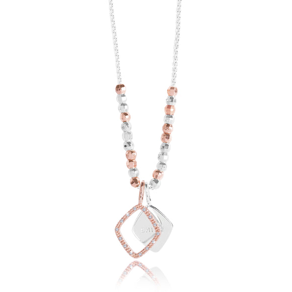 Joma Jewellery CACI - SHINE - silver chain with rose gold pave charm and silver stamped charm wear long or short. - Gifteasy Online