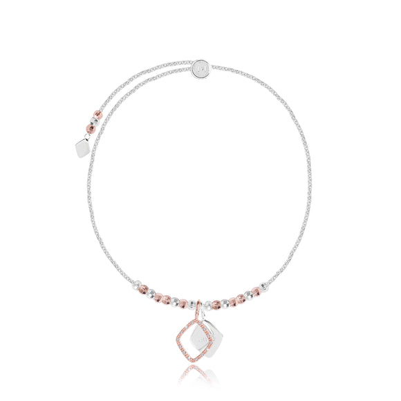 Joma Jewellery CACI - SHINE - silver chain with rose gold pave charm and silver stamped charm - bracelet - Gifteasy Online