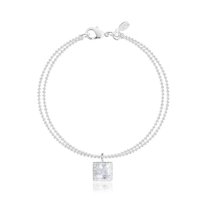 Joma Jewellery Esmee square cz charm on a silver double chain - bracelet - Gifteasy Online