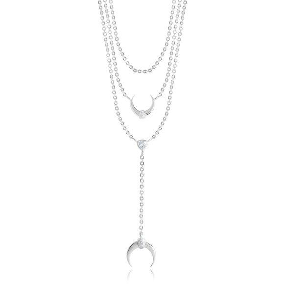 Joma Jewellery LEAH LARIAT - Horn - three layer drop silver lariat - Gifteasy Online