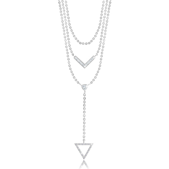 Joma Jewellery LEAH LARIAT - Triangle - three layer drop silver lariat - Gifteasy Online