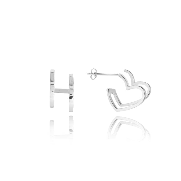 CASSIE - silver double heart hoop earrings - Gifteasy Online