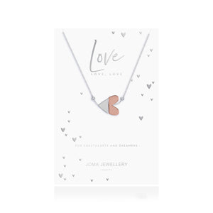 Joma Jewellery SPLIT - Live Love Laugh - silver and rose gold heart charm on a silver necklace with two clear cz - Gifteasy Online