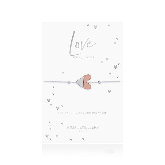 Joma Jewellery SPLIT - Live Love Laugh - silver and rose gold heart charm on a silver bracelet with two clear cz - Gifteasy Online