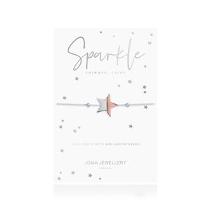 Joma Jewellery SPLIT - Sparkle and Shine - silver and rose gold star charm on a silver bracelet with two clear cz - Gifteasy Online