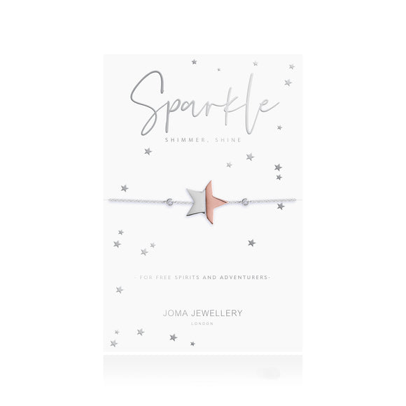 Joma Jewellery SPLIT - Sparkle and Shine - silver and rose gold star charm on a silver bracelet with two clear cz - Gifteasy Online