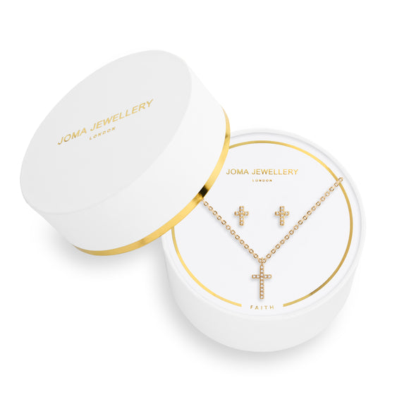 Joma Jewellery Sentiment Faith Set of a Cross Necklace and Earrings - Gifteasy Online