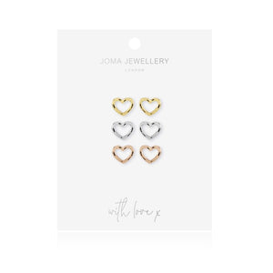 Joma Jewellery  Florence Ombre Heart Stud Earrings Silver, Rose Gold and Gold - Gifteasy Online