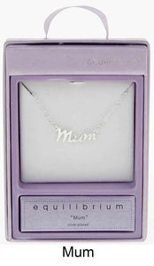Equilibrium Silver Plated 'Mum' Script Necklace - Gifteasy Online