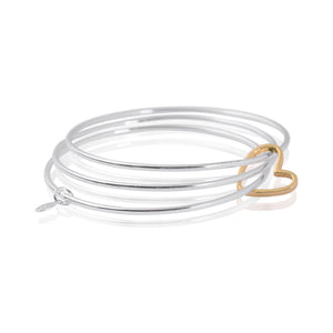 Joma Jewellery Lila Bangle - 3X Silver Bangles with  Gold Heart Linking slight tarnish see description - Gifteasy Online