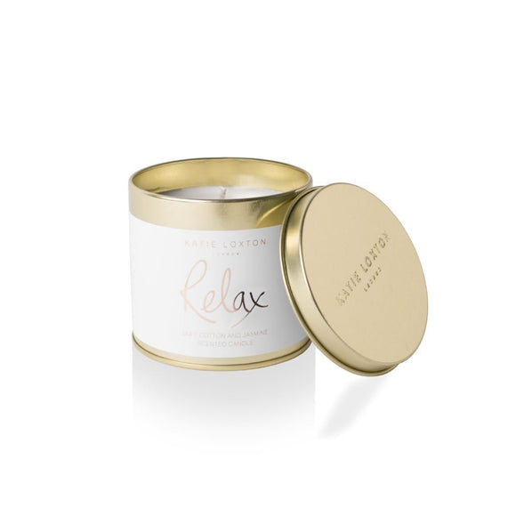 Katie Loxton - Round Tin Candle - Relax - Soft Cotton and Jasmine - Gifteasy Online