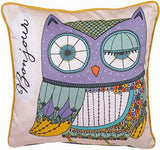 Ulster Weavers Bright Owl Cushion with Bonjour and Bonsoir Welcome - Gifteasy Online