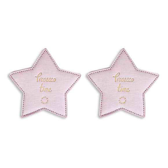 COASTERS - 2 per pack - PROSECCO TIME - metallic pink - 10cmx10.5cm - Gifteasy Online