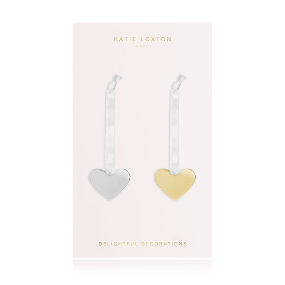 Katie Loxton HANGING DECORATION - heart decoration with silky ribbon - silver and gold - set of 2 - Gifteasy Online