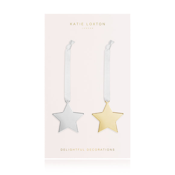 Katie Loxton MINI DECORATION - star decoration with silky ribbon - silver and gold - set of 2 - Gifteasy Online