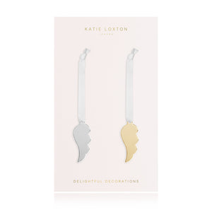 Katie Loxton HANGING DECORATION - angel wing decoration with silky ribbon - silver and gold - set of 2 - Gifteasy Online