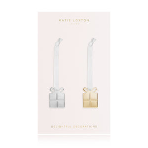 Katie Loxton MINI DECORATION - present decoration with silky ribbon - silver and gold - set of 2 - Gifteasy Online