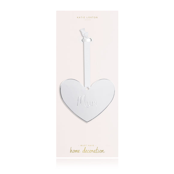Katie Loxton DECORATION - MUM - silver heart decoration with silky ribbon - Gifteasy Online