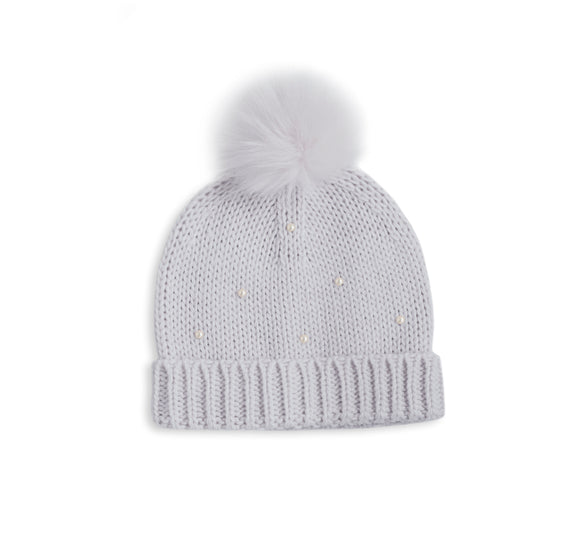 Katie Loxton PEARL SCATTERED CABLE KNIT BOBBLE HAT - pale grey  21x20cm - Gifteasy Online