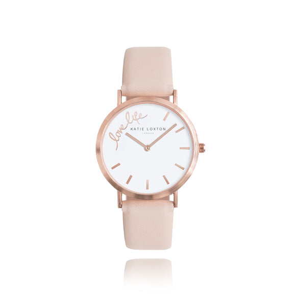 Katie Loxton MAGICAL MOMENTS WATCH - LOVE LIFE rose gold plated - blush pink PU strap - Gifteasy Online