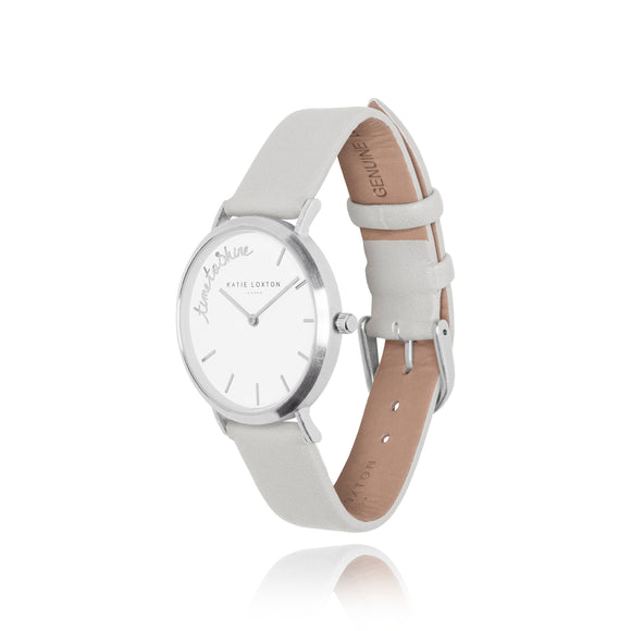 Katie Loxton MAGICAL MOMENTS WATCH - TIME TO SHINE silver plated - soft grey PU strap - Gifteasy Online